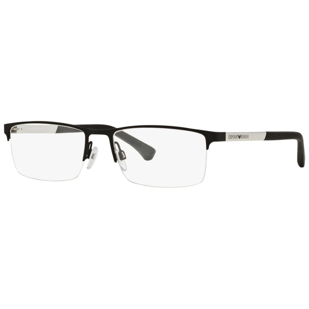 Emporio Armani EA1041 Eyeglasses | Rectangle Half-Rim | Rubber Black | 55-17-140
